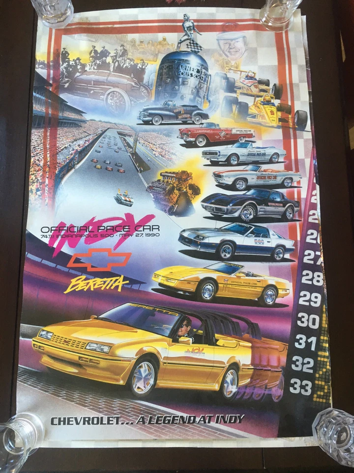 INDIANAPOLIS 500 Official 74th Poster 1990 Indy Racing 23" X 35" Chevy pace cars - Image 1 of 1