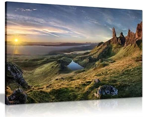 Sunrise Old man of Storr Scotland Highlands Framed Canvas Print Wall Art Home - Picture 1 of 6