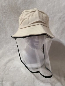 Cotton Sun Protection Bucket Hats w/ Detachable Face Shield tan Kids S/M - Picture 1 of 6