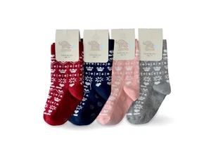 Girls Winter gripper socks 4 pairs 90% Rich Cotton Age 1 to 6 Years Mix Colours - Picture 1 of 2