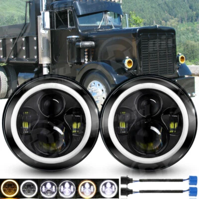 Nuevo par de faros redondos LED de 7 pulgadas haz alto-bajo para camionetas Peterbilt 379 359 Foto 1 de 4