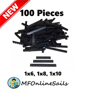 **NEW** 100x Genuine LEGO Black LONG PLATES - 1x6 1x8 1x10 Mix - Picture 1 of 4