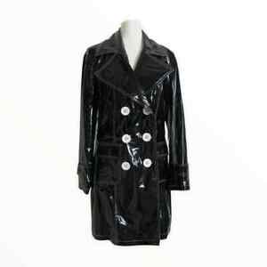 PVC Black Patent Leather Style Vintage Wet-Look Raincoat
