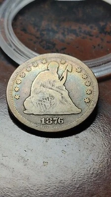 1876 CC Carson City Seated Liberty Quarter Dollar 25C Album Toning VG       W382 - Image 1 of 3