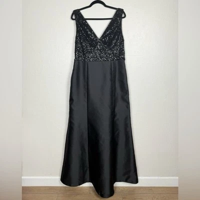 Vestido Adrianna Papell Lentejuelas Mikado con Lazo en Negro Talla 14 Nuevo con Etiquetas Foto 1 de 4