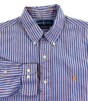 Camisa de vestir Ralph Lauren Polo para hombre ajuste personalizado azul naranja a rayas 16,5 34/35 Foto 1 de 4