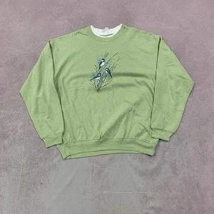 Vintage Sweatshirt snowy birds patterned jumper with double collar, cotton - Picture 1 of 5