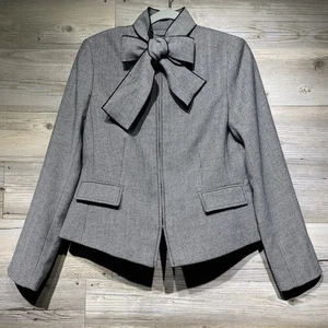 Banana Republic Wool Blend Jacket Size 8 Herringbone Tweed Neck Tie Zip-Up Lined - Picture 1 of 10