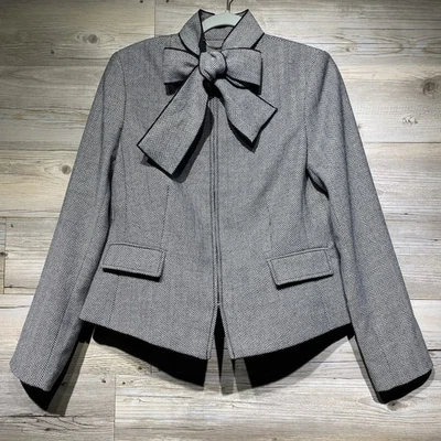 Chaqueta Banana Republic Mezcla Lana Talla 8 Espiga Tweed Cuello Corbata Cremallera Forrada Foto 1 de 4