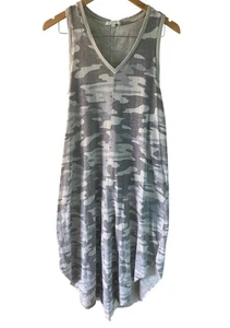 Z Supply V Neck Camo Maxi Sleeveless Dress Size Small Grey Racerback 100% Cotton - Picture 1 of 4