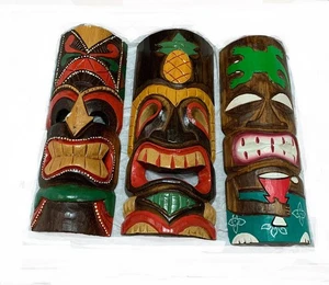 Scratch & Dent Set of 3 Hand Carved Wood Tiki Masks - Picture 1 of 2