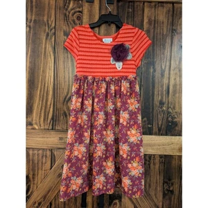 Bonnie Jean Big girls size 16 red floral striped boho short sleeve dress GUC - Picture 1 of 9