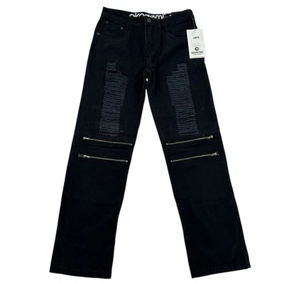 Akademiks Jeans Goth Grunge Distressed Comfy Black Denim Pocketed Men Y2K 29x29 - Image 1 of 4