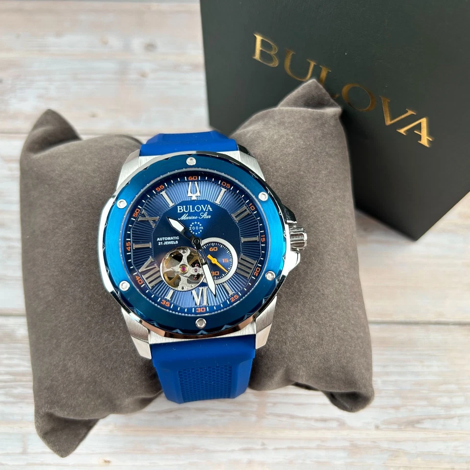 Bulova Automatic Marine Star 98A303 Skeleton with Box　Men's Watch Flee