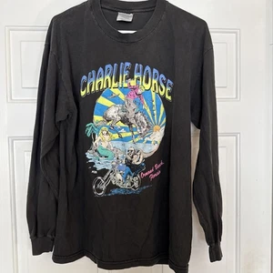 Vintage Charlie Horse Restaurant Ormond Beach Florida Long Sleeve Large Back Hit - Picture 1 of 9