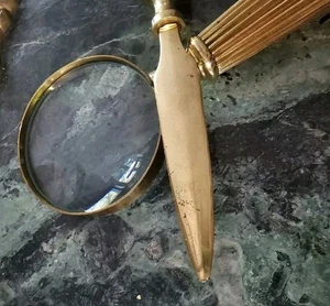 Vintage 3" Durchmesser Messing Vergrößerungsglas & Brieföffner Schreibtisch Set - Bild 1 von 7