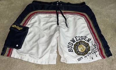 Budweiser Beer Swim Trunks Mesh Lined Pocket Red White Blue Gold Mens Size 38 - Image 1 of 4