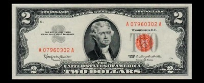1963 $2 United States Note Red Seal AU - Image 1 of 2