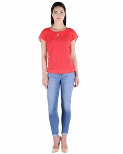 Kyra Collection Top donna taglie forti rosso collo a scoop con foro chiave - corallo - Foto 1 di 7