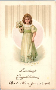 Vintage Postcard Heartiest Congraulations Graudtin Jan 28th 1914 Litle Girl - Picture 1 of 2