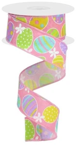 Cinta de huevos de Pascua, rosa teniente/amarillo suave/verde/lavanda, arpillera real, cinta con cable - Imagen 1 de 1