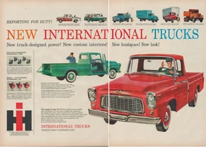 1959 International Trucks Reporting For Duty Line 2 Page Vintage Print Ad - Picture 1 of 3