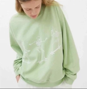 Urban Outfitters Project Social T Green Skelton Skateboarding Sweatshirt L/XL - Picture 1 of 7