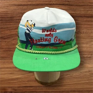 RARE Vintage AOP Coeur D’alene World’s Only Floating Green SnapBack Golf Hat - Picture 1 of 12