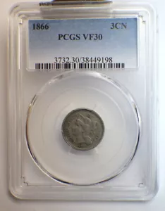 1866 PGCS Three Cent Nickel VF30 - Picture 1 of 3