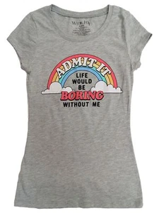 Wound Up Junior Womens Gray Admit it Boring W/O me T-Shirt Tee Shirt - Picture 1 of 2