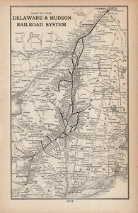 Mapa antiguo del sistema ferroviario de Delaware y Hudson 1912 mapa ferroviario vintage 2387 - Imagen 1 de 3