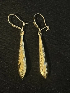 Vintage Large 9ct Yellow Gold Hollow Patterned Dangle/Drop Earrings - Picture 1 of 7