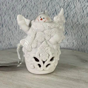 St. Nicholas Square Peace On Earth Christmas Snowman Figurine Ceramic Glitter - Picture 1 of 7