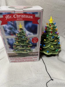 MR CHRISTMAS 14" GREEN RETRO NOSTALGIC CHRISTMAS TREE LED LIGHTED CERAMIC - Picture 1 of 15
