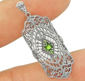 Joyería colgante estilo victoriano de plata esterlina maciza 925 de peridoto natural - Imagen 1 de 1