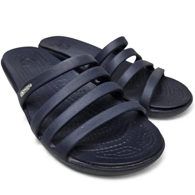 Sandalias Crocs Rhonda Micro Cuña con Tiras Para Mujer Azul Marino Informales Todos los Días 7 Foto 1 de 4
