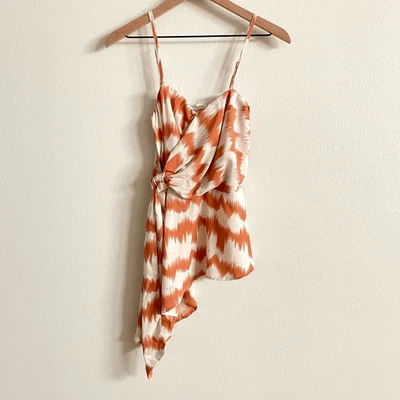 Lulumari 橙色和白色不对称人造裹身背心女式大号全新带标签 — 第 1/4 张图片