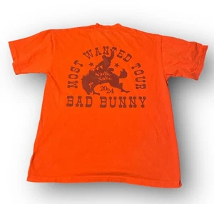 Bad Bunny Shirt Nadie Sabe Most Wanted Tour 2024 Rap Tee Sz Large Orange 22”x27” - Picture 1 of 6
