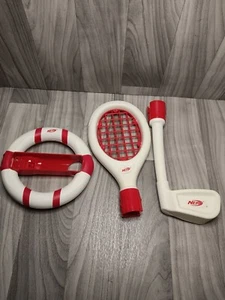 Nintendo Wii Nerf Sports Pack Tennis Racket Golf Club Steering Wheel Pre-owned - Picture 1 of 8
