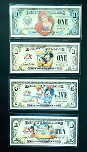 2009 T Disney Dollars $1, 5, 10 very low matching serial 400, 2007 $1 match, UNC - Picture 1 of 4