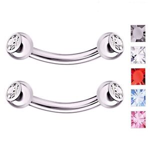PAIR 14G 5MM CZ 3/8" CURVED BARBELL BELLY BUTTON EYEBROW RING VCH GENITAL TRAGUS