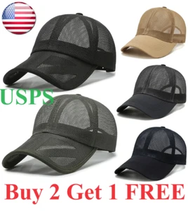 Summer Full Mesh Baseball Cap Unisex Trucker Caps Adjustable Snapback Hat - Picture 1 of 23