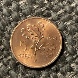 1974 Turkey 5 Kurus Coin - Picture 1 of 2