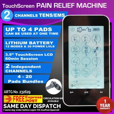 Touch Screen Dual Channel Tens Machine Pain Relief Massager Physio 3.5'' LCD  - image 1 of 4