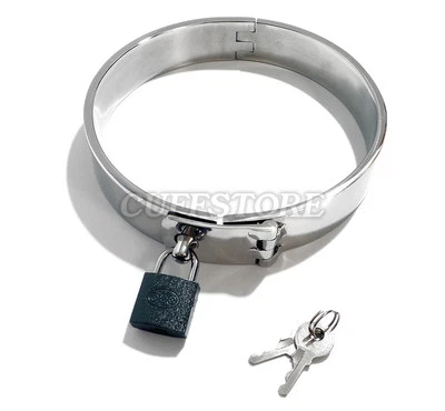 Collar de bondage de 12" con bloqueo de candado collar extra pequeño de acero inoxidable - CuffStore Foto 1 de 4