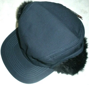 Cotton Duck Work Hat, Ear Flap Hat, Winter Cap, Broner 54-36. Navy Duck Medium - Picture 1 of 4
