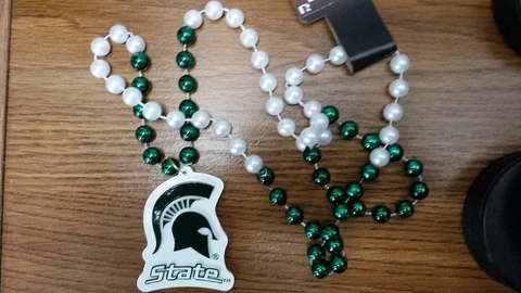 NCAA Michigan State Spartans Mardi Gras Beads with Medallion Cover