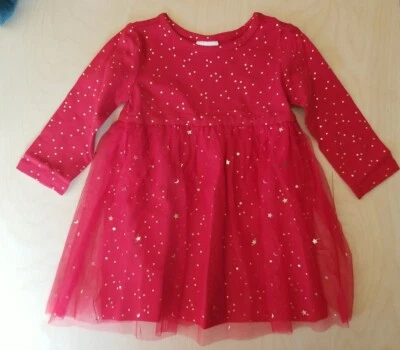 NUEVO CON ETIQUETAS VESTIDO HANNA ANDERSSON ROJO TUL BRILLANTE ESTRELLAS LUNA 80 18-24M $58 Foto 1 de 4