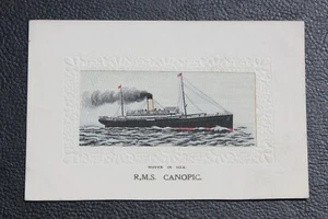 WHITE STAR LINE RMS CANOPIC STEVENGRAPH SILK POSTCARD SOLD ONBOARD - Picture 1 of 2