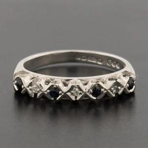 9ct White Gold Sapphire & Diamond Eternity Ring Size L Hallmarked - Picture 1 of 9